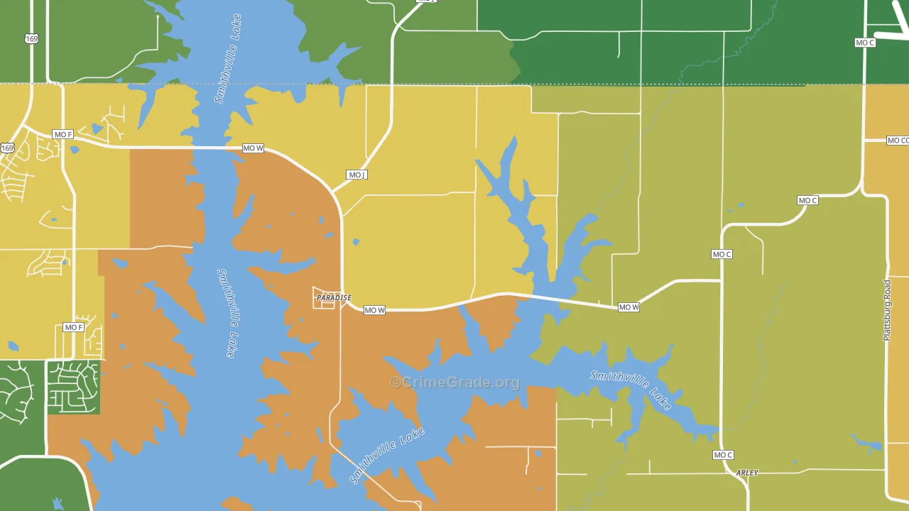 Paradise, MO Map of Robbery Rates