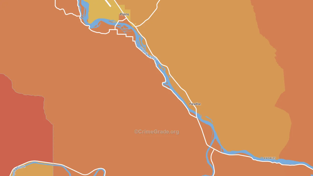 Paradise, MT Map of Robbery Rates