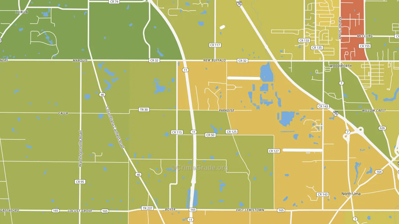 Paradise, OH Map of Robbery Rates