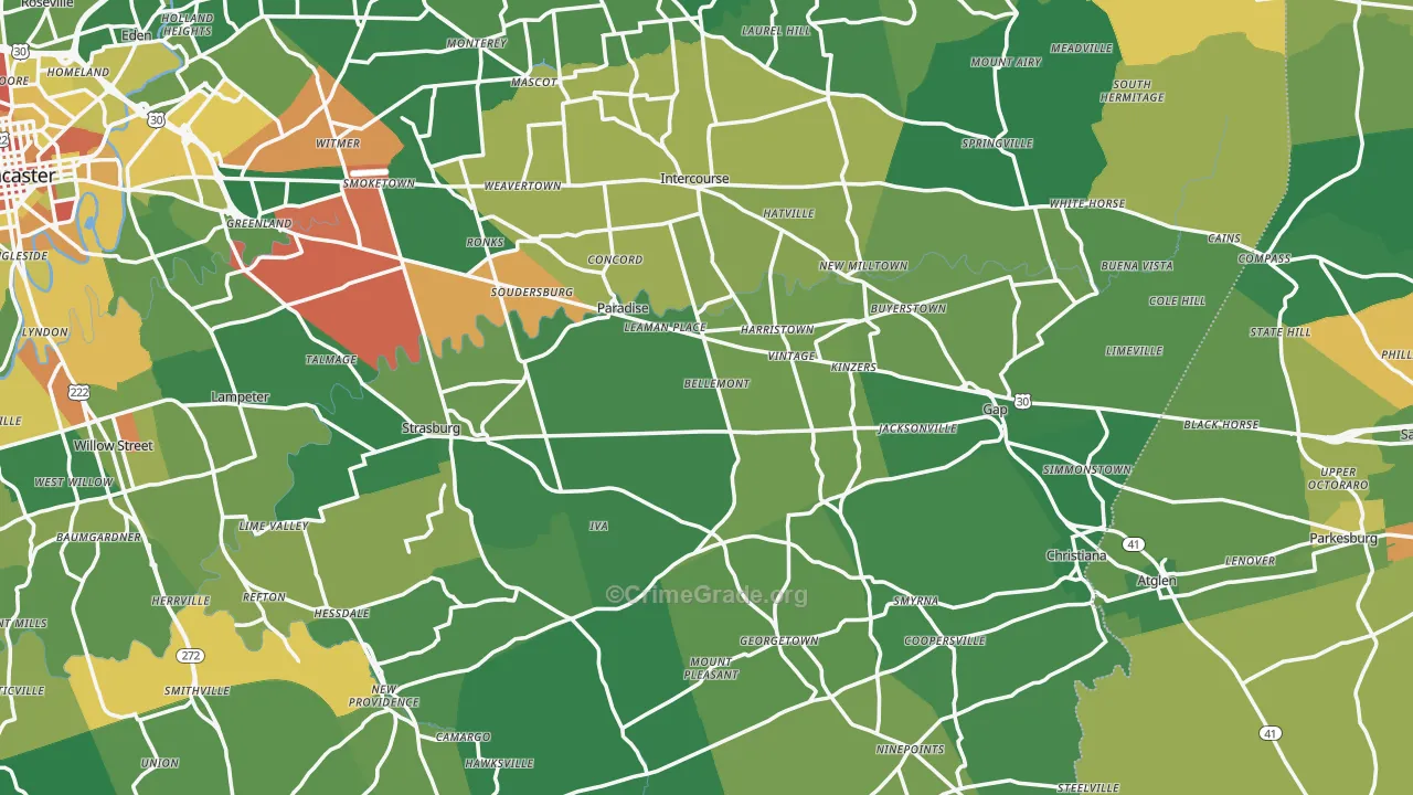 Paradise, PA Map of Robbery Rates