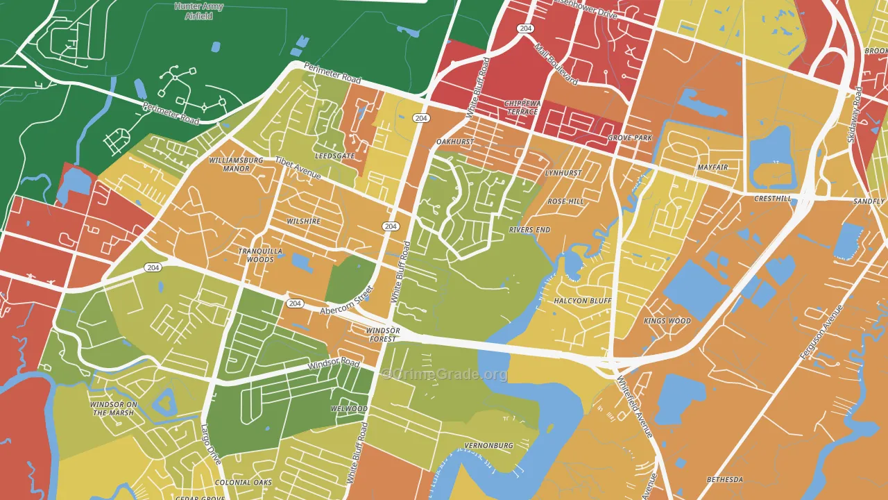 Paradise Park, Savannah, GA Map of Robbery Rates