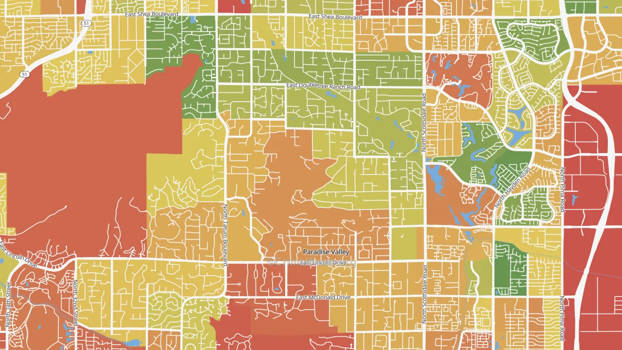Paradise Valley, AZ Map of Robbery Rates