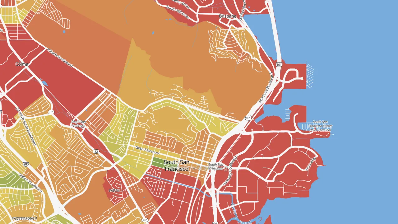 Paradise Valley, South San Francisco, CA Map of Robbery Rates