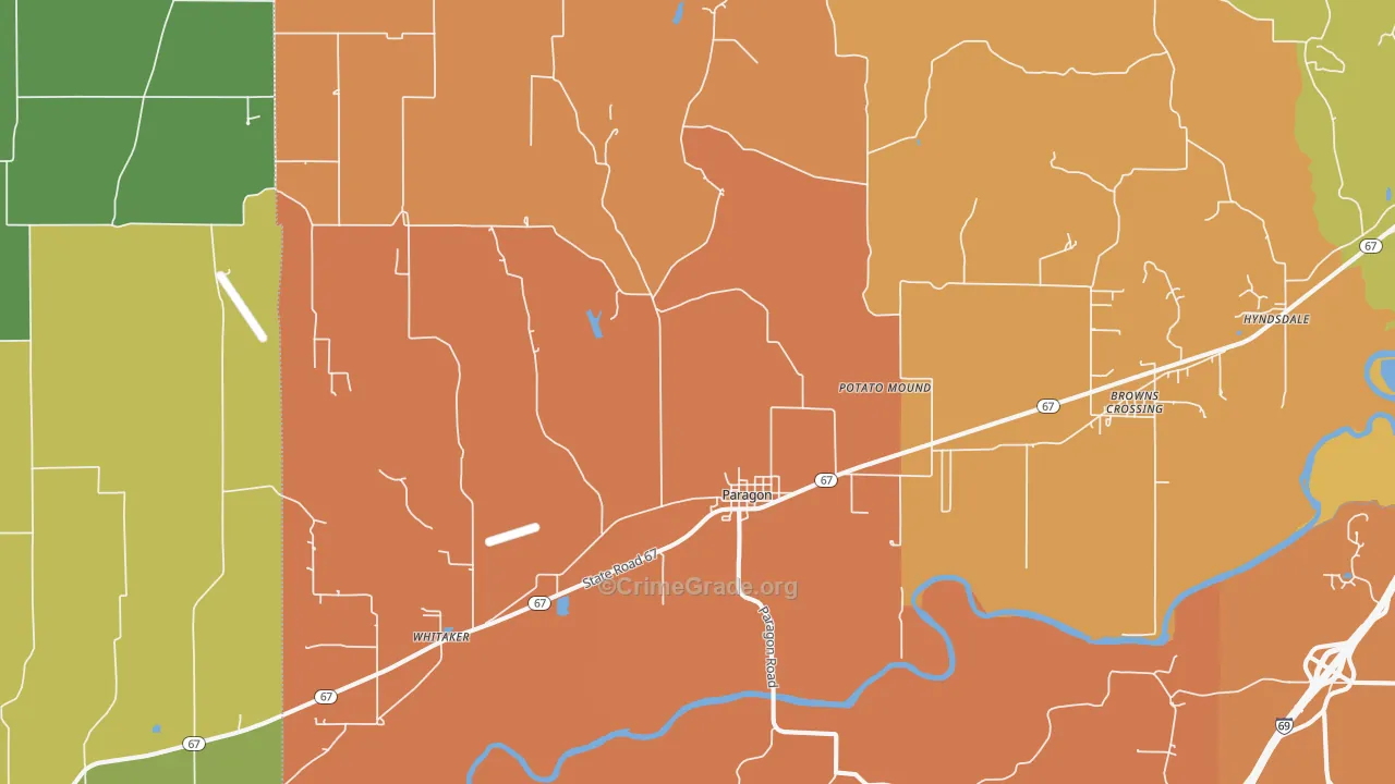 Paragon, IN Map of Robbery Rates