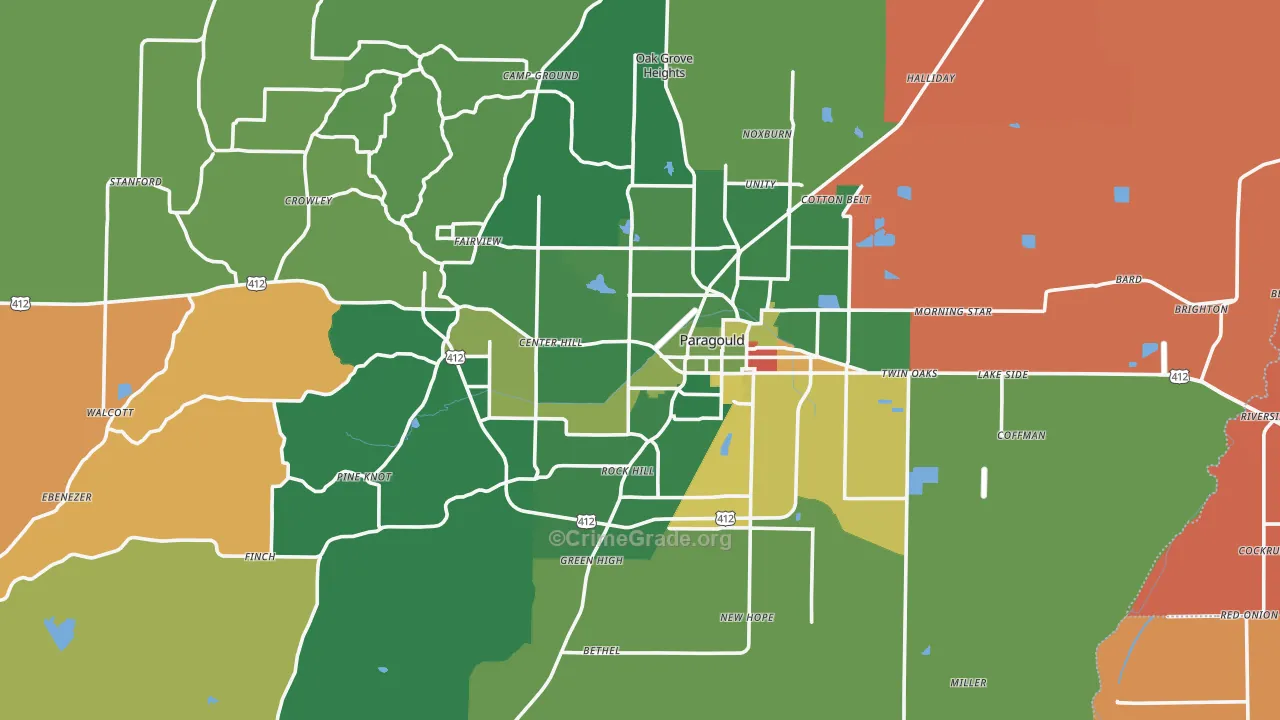 Paragould, AR Map of Robbery Rates