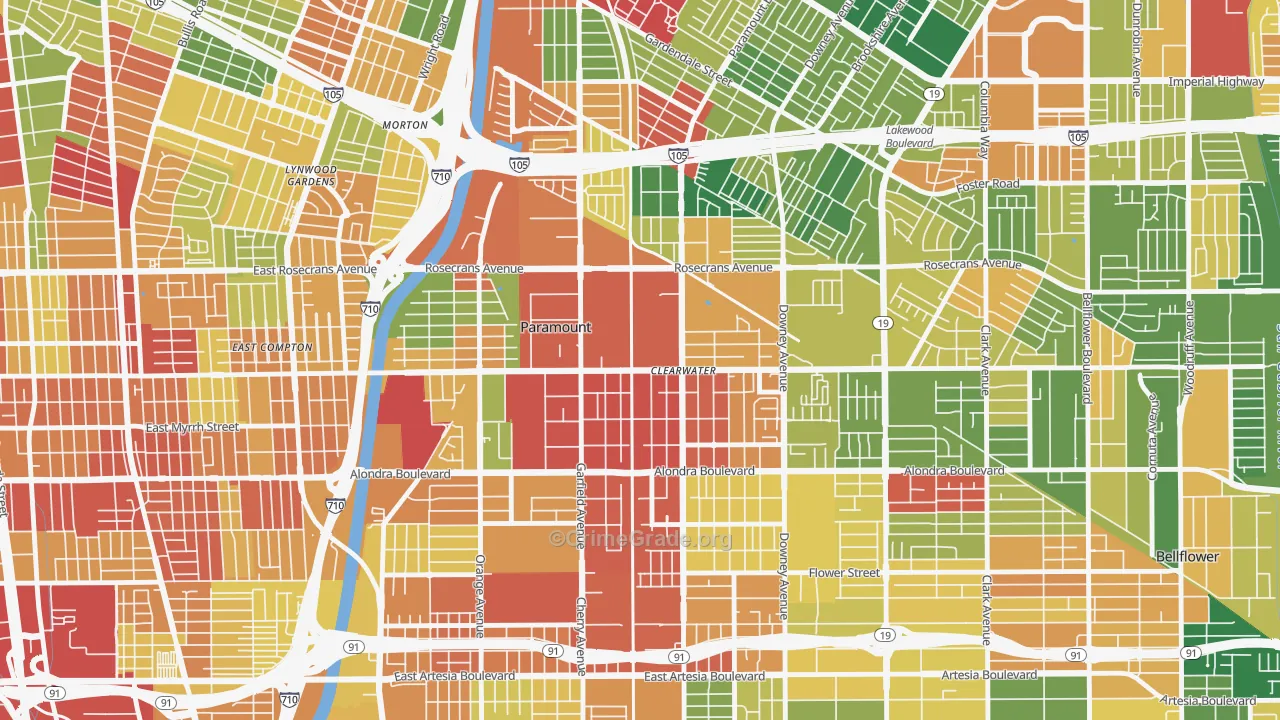 Paramount, CA Map of Robbery Rates
