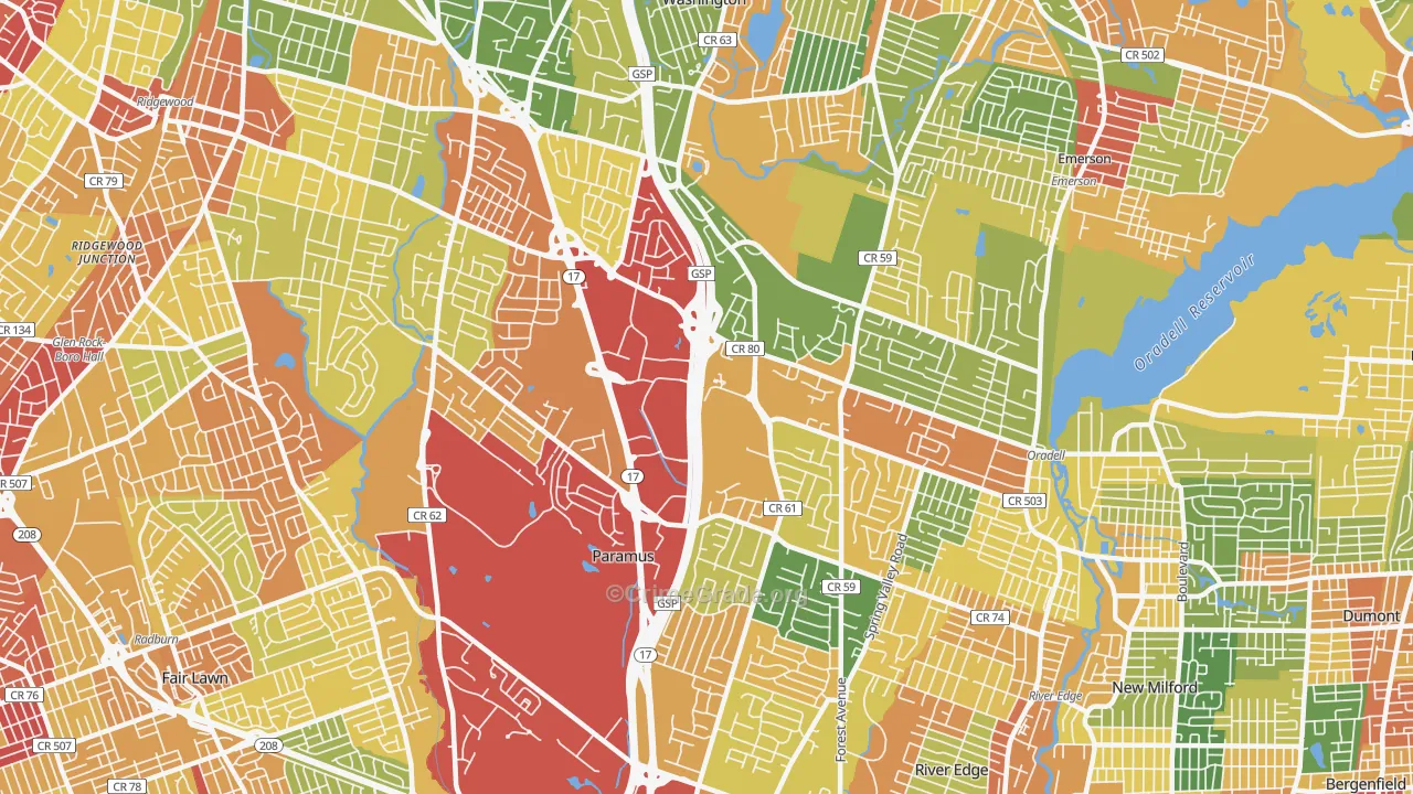 Paramus, NJ Map of Robbery Rates