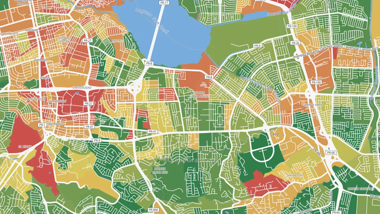 Parcelas Falu, San Juan, PR Map of Robbery Rates