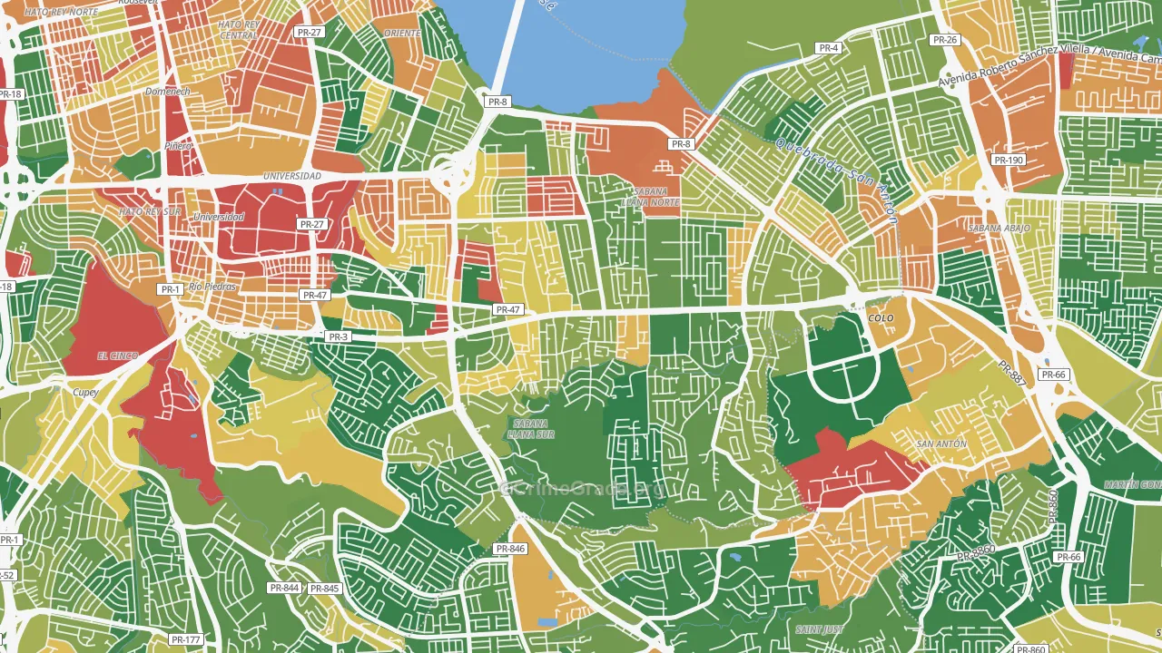 Parcelas Hill Brothers, San Juan, PR Map of Robbery Rates