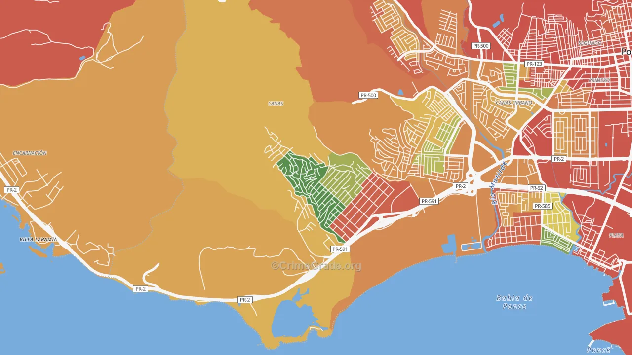 Parcelas Nueva Vida, Ponce, PR Map of Robbery Rates