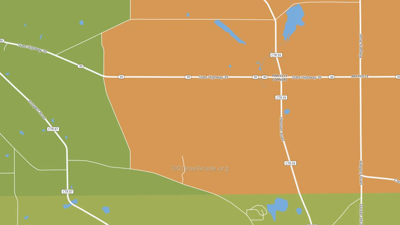 Parcells Corner, NY Map of Robbery Rates
