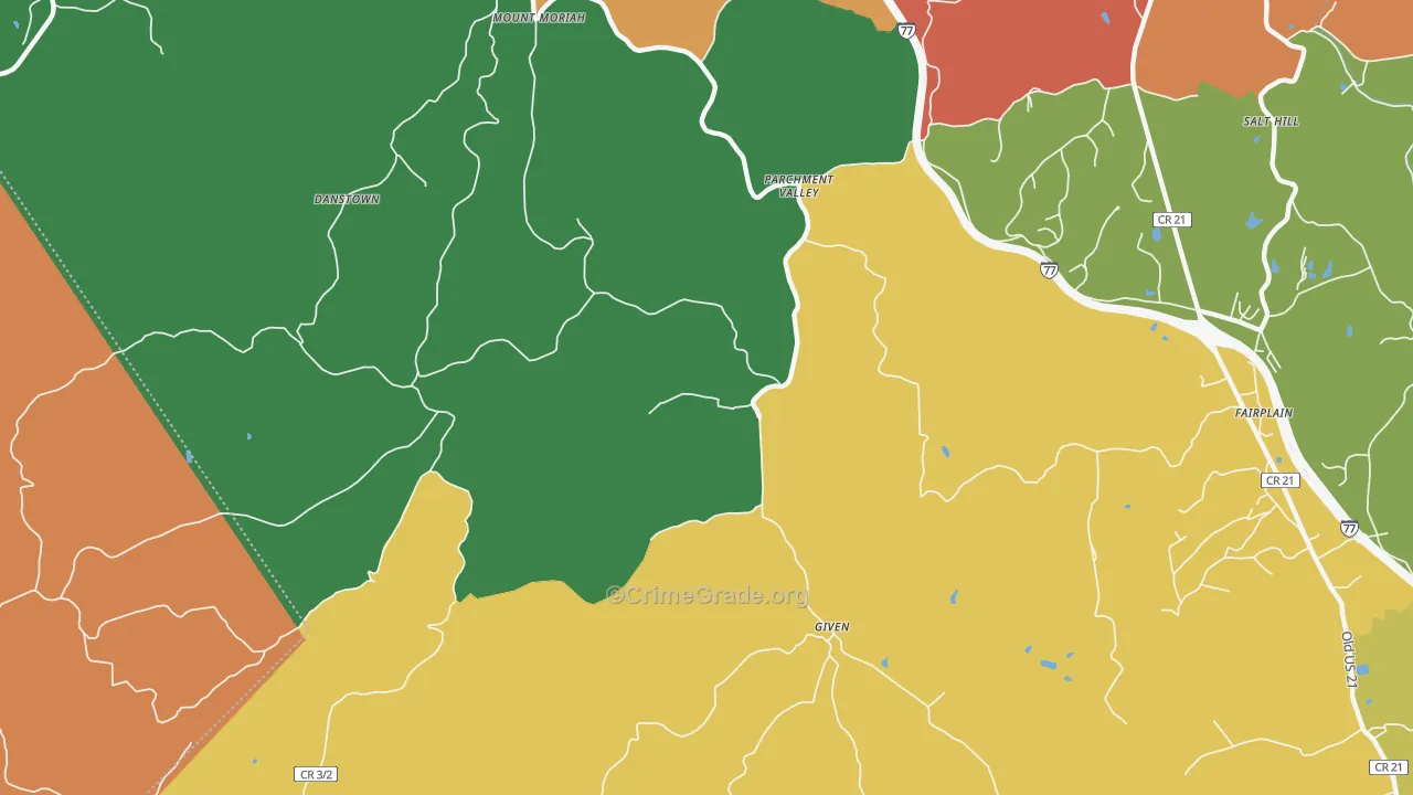 Parchment Valley, WV Map of Robbery Rates