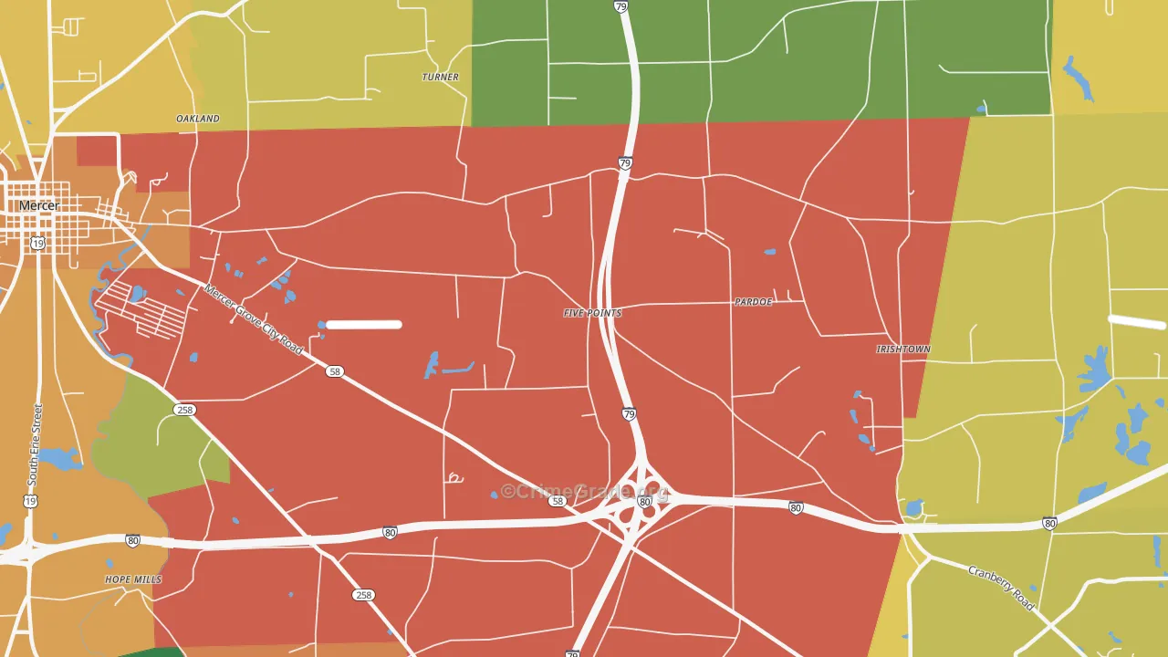 Pardoe, PA Map of Robbery Rates