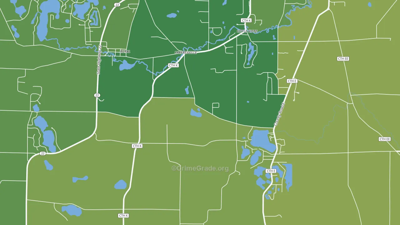 Parfreyville, WI Map of Robbery Rates