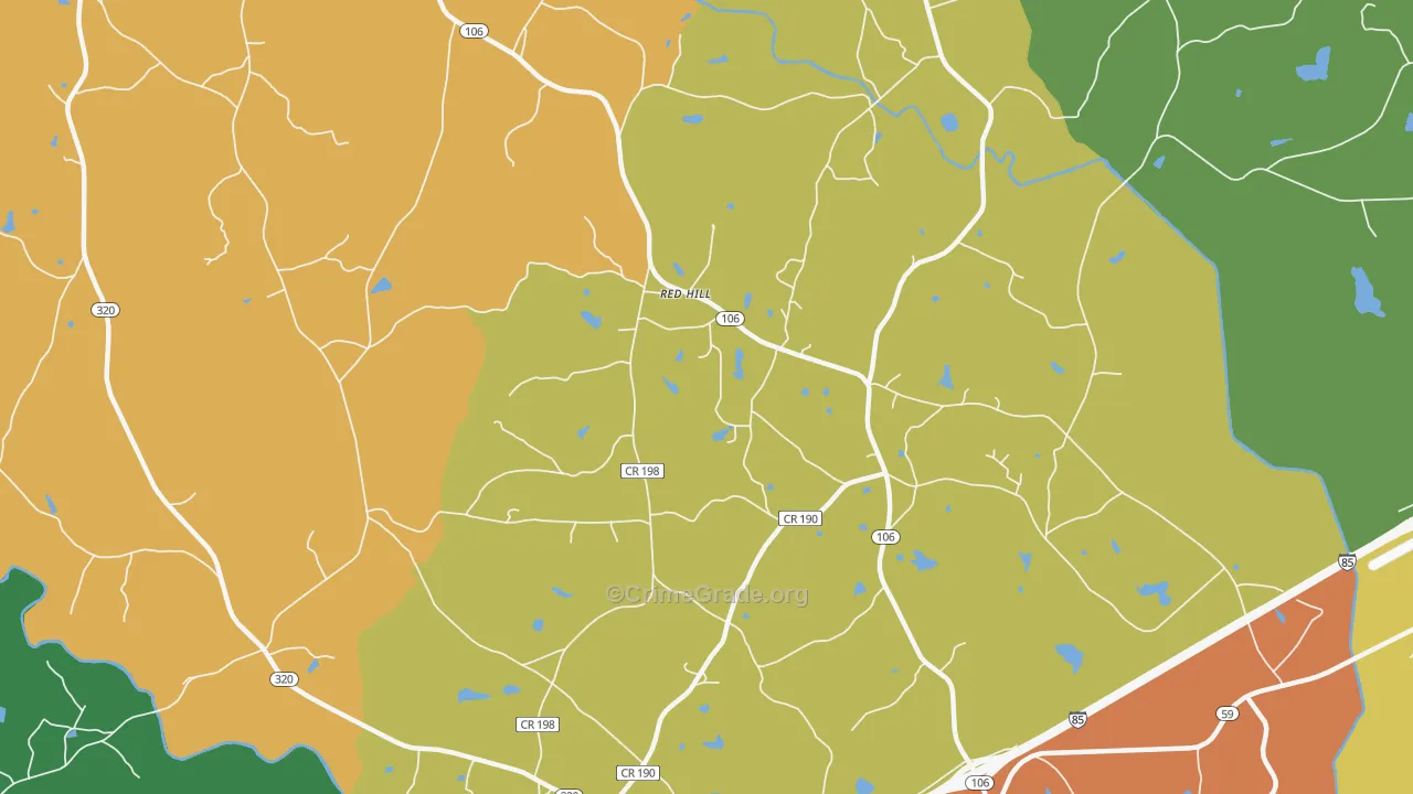 Parhams, GA Map of Robbery Rates