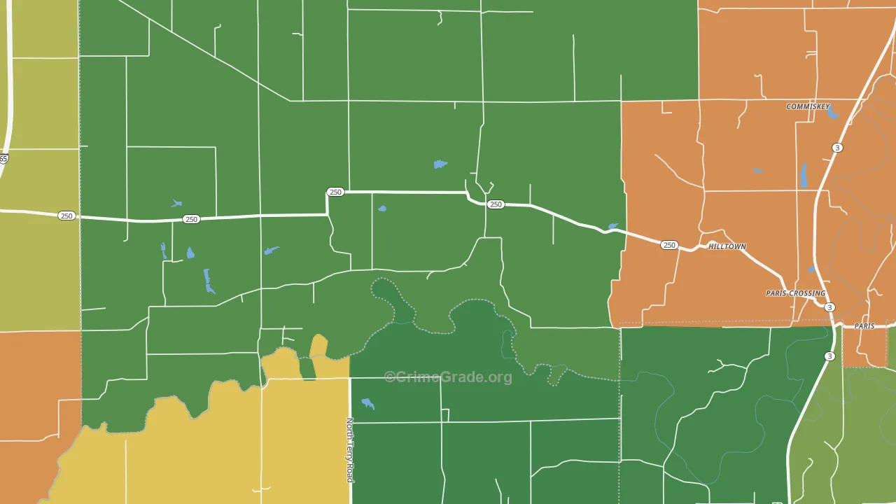 Paris Crossing, IN Map of Robbery Rates