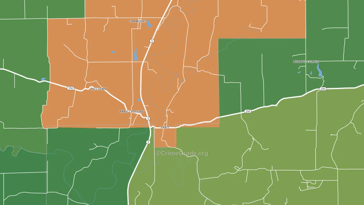 Paris, IN Map of Robbery Rates