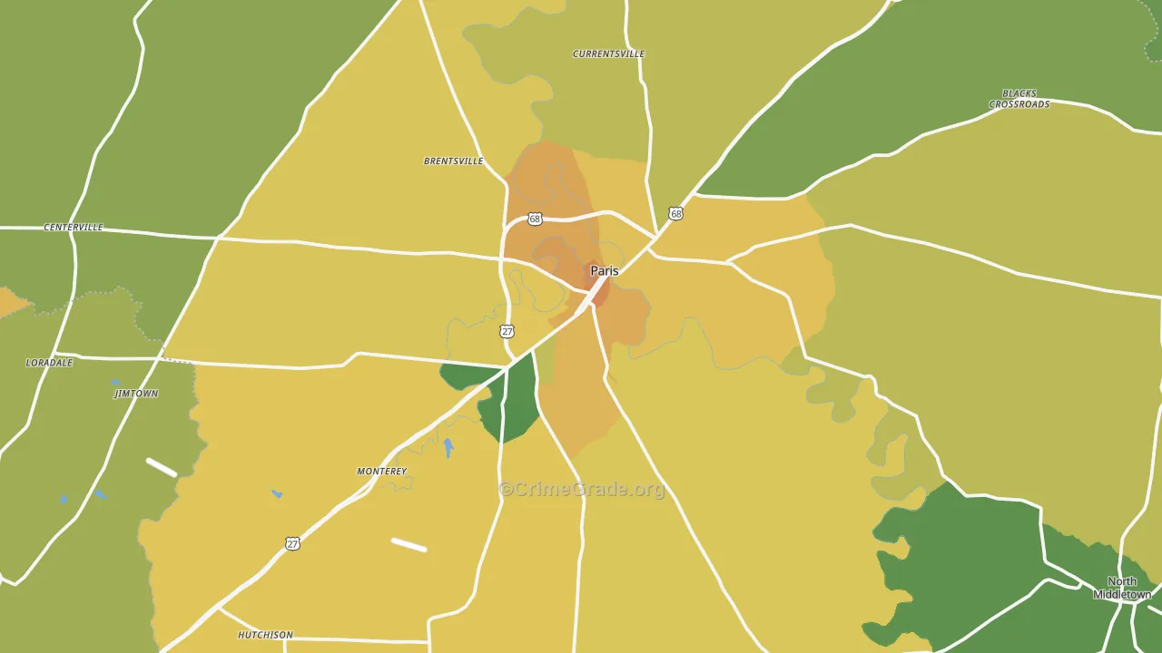 Paris, KY Map of Robbery Rates