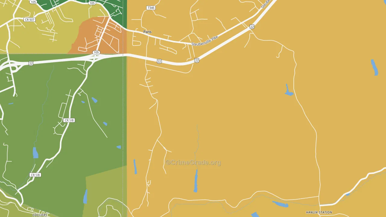 Paris, PA Map of Robbery Rates