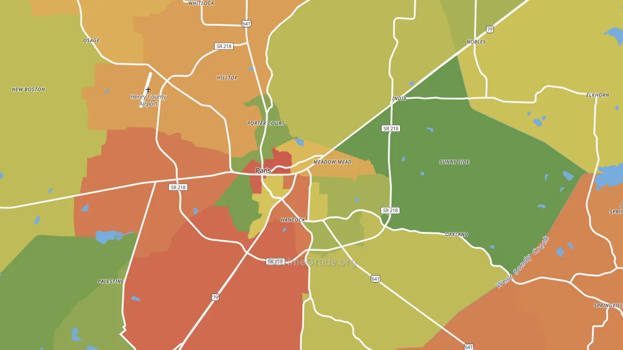 Paris, TN Map of Robbery Rates