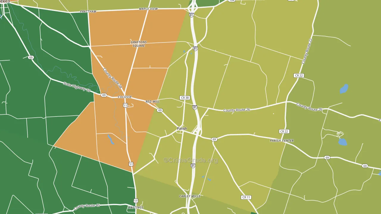 Parish, NY Map of Robbery Rates