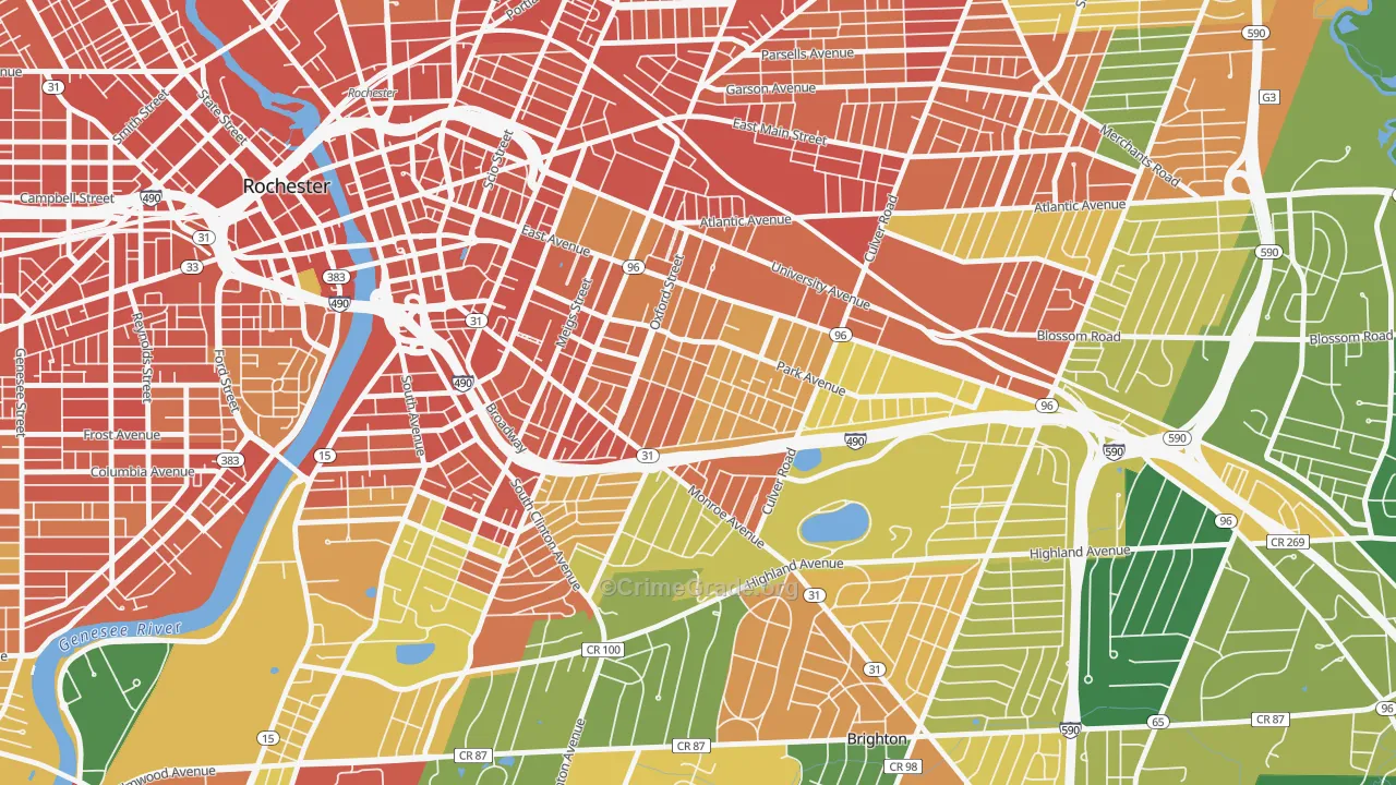 Park Avenue, Rochester, NY Map of Robbery Rates