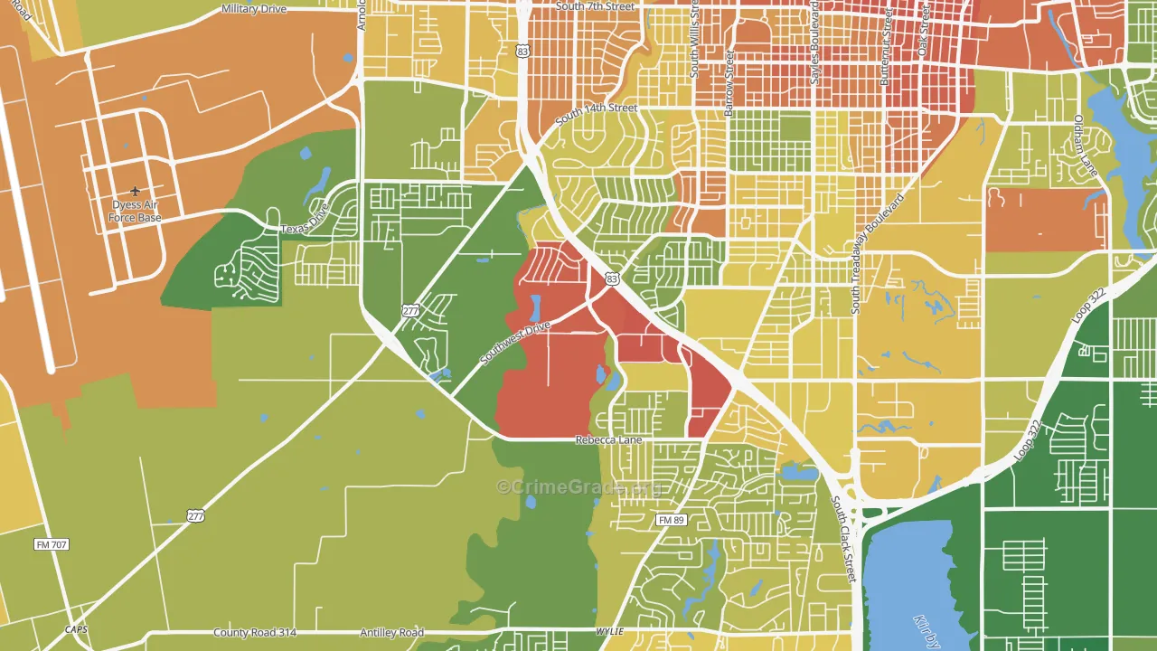 Park Central Area, Abilene, TX Map of Robbery Rates