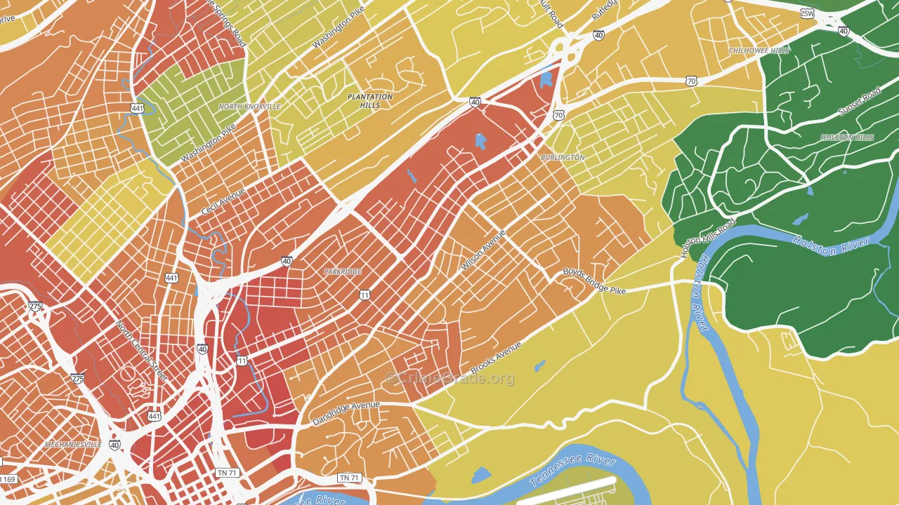 Park City, Knoxville, TN Map of Robbery Rates