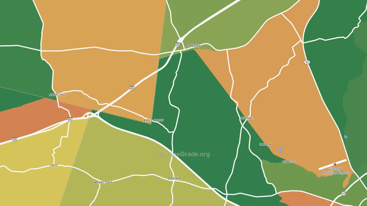 Park City, KY Map of Robbery Rates