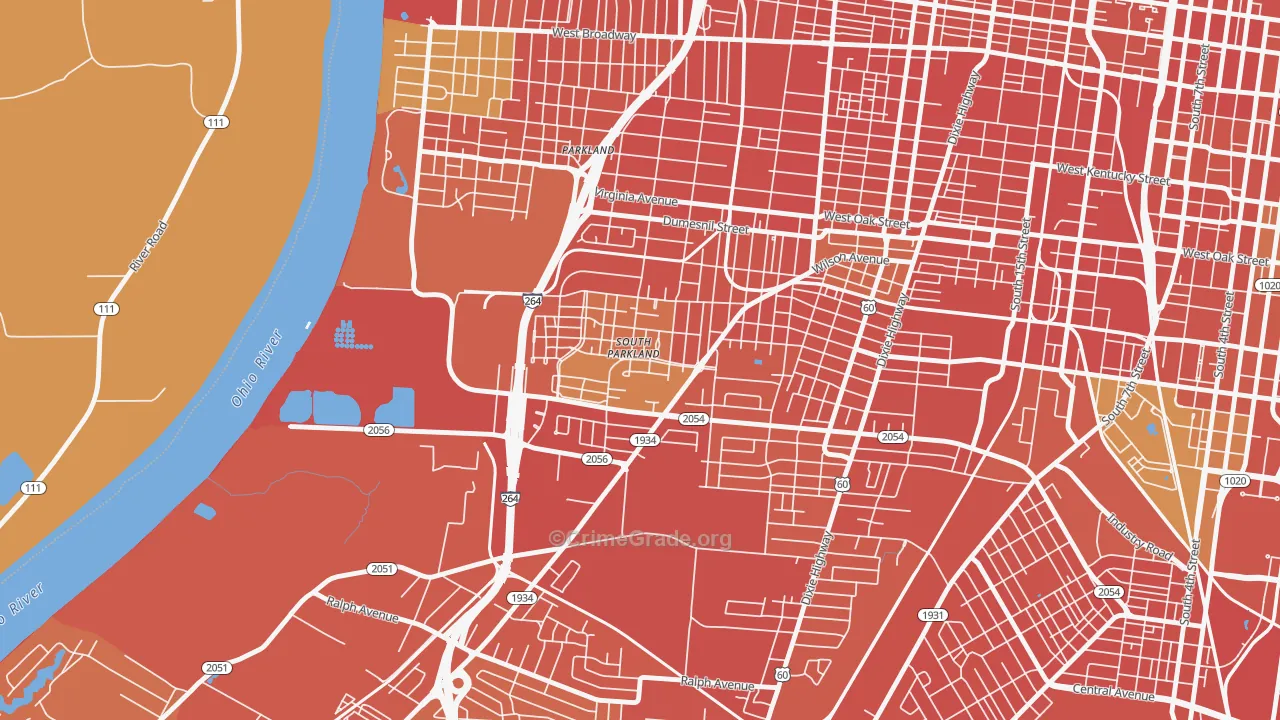 Park Duvalle, Louisville, KY Map of Robbery Rates