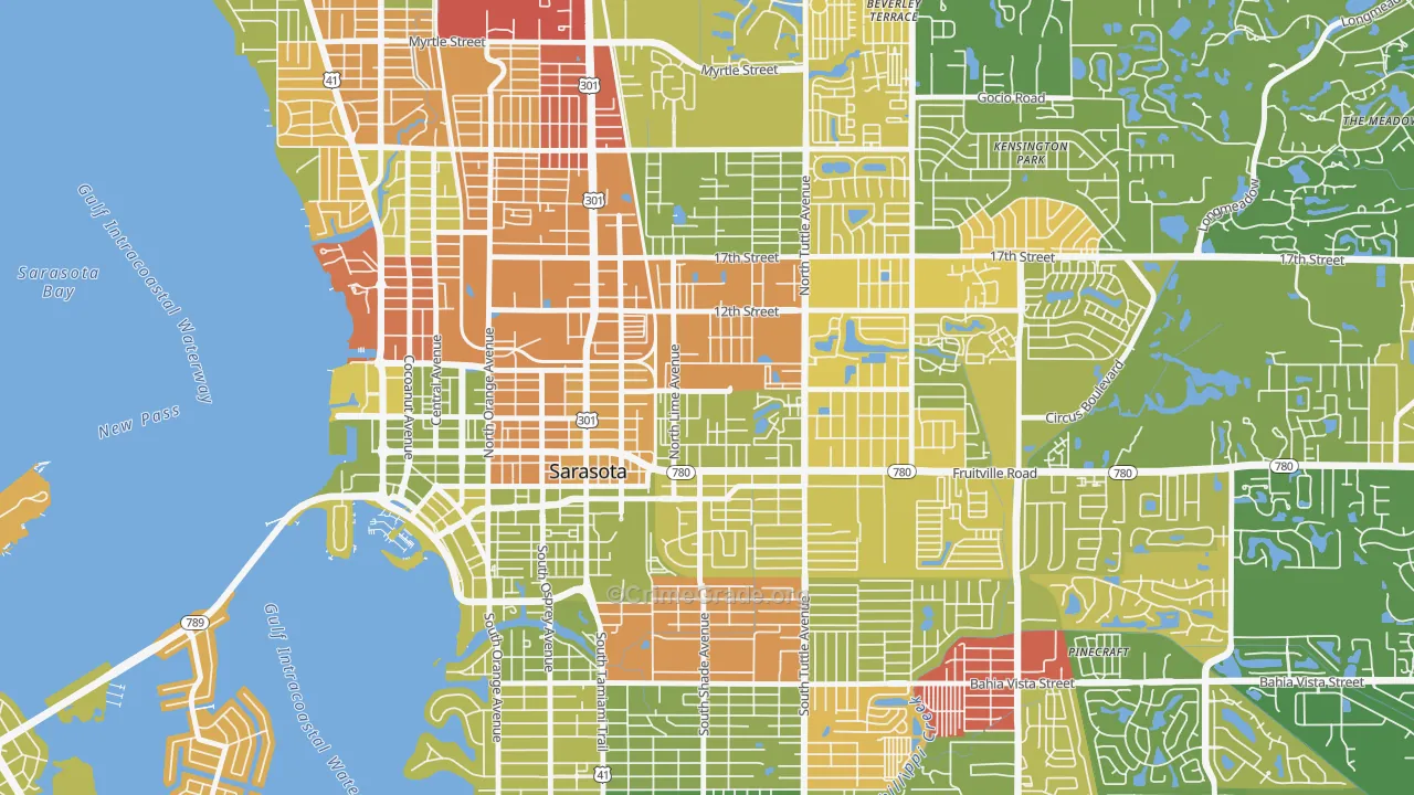 Park East, Sarasota, FL Map of Robbery Rates