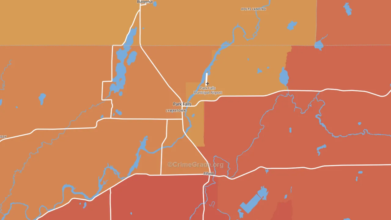 Park Falls, WI Map of Robbery Rates