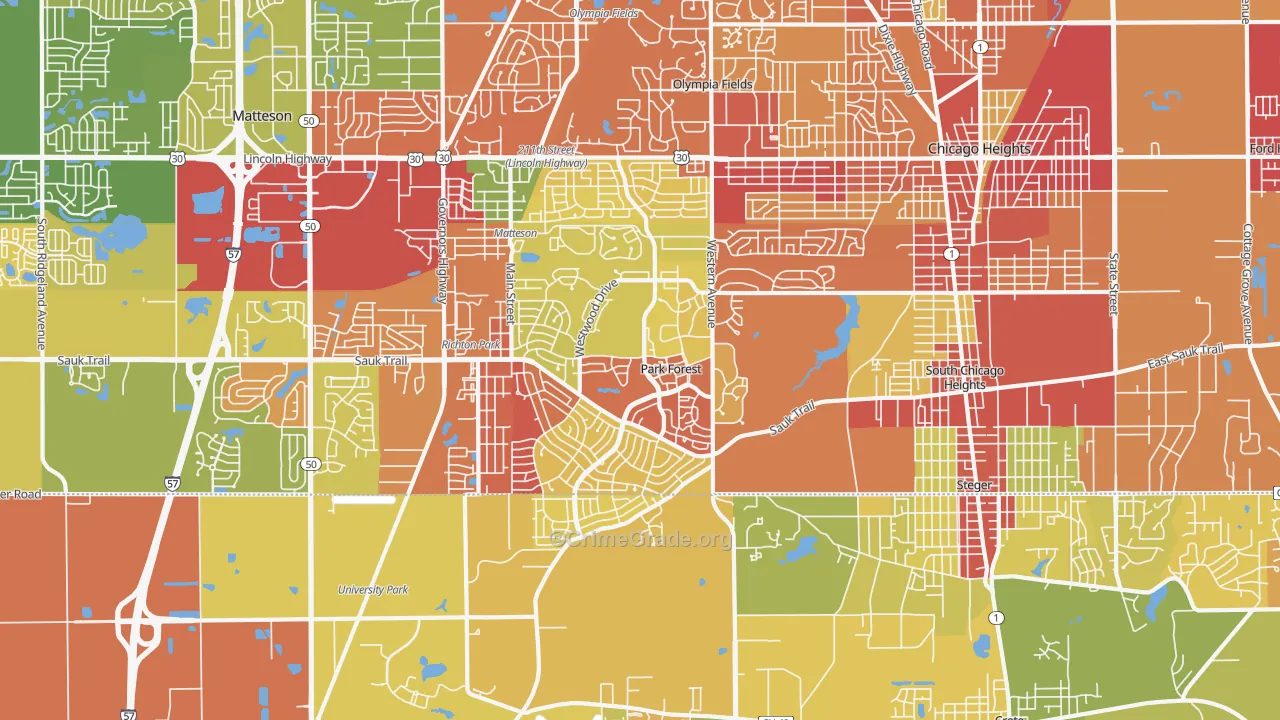 Park Forest, IL Map of Robbery Rates