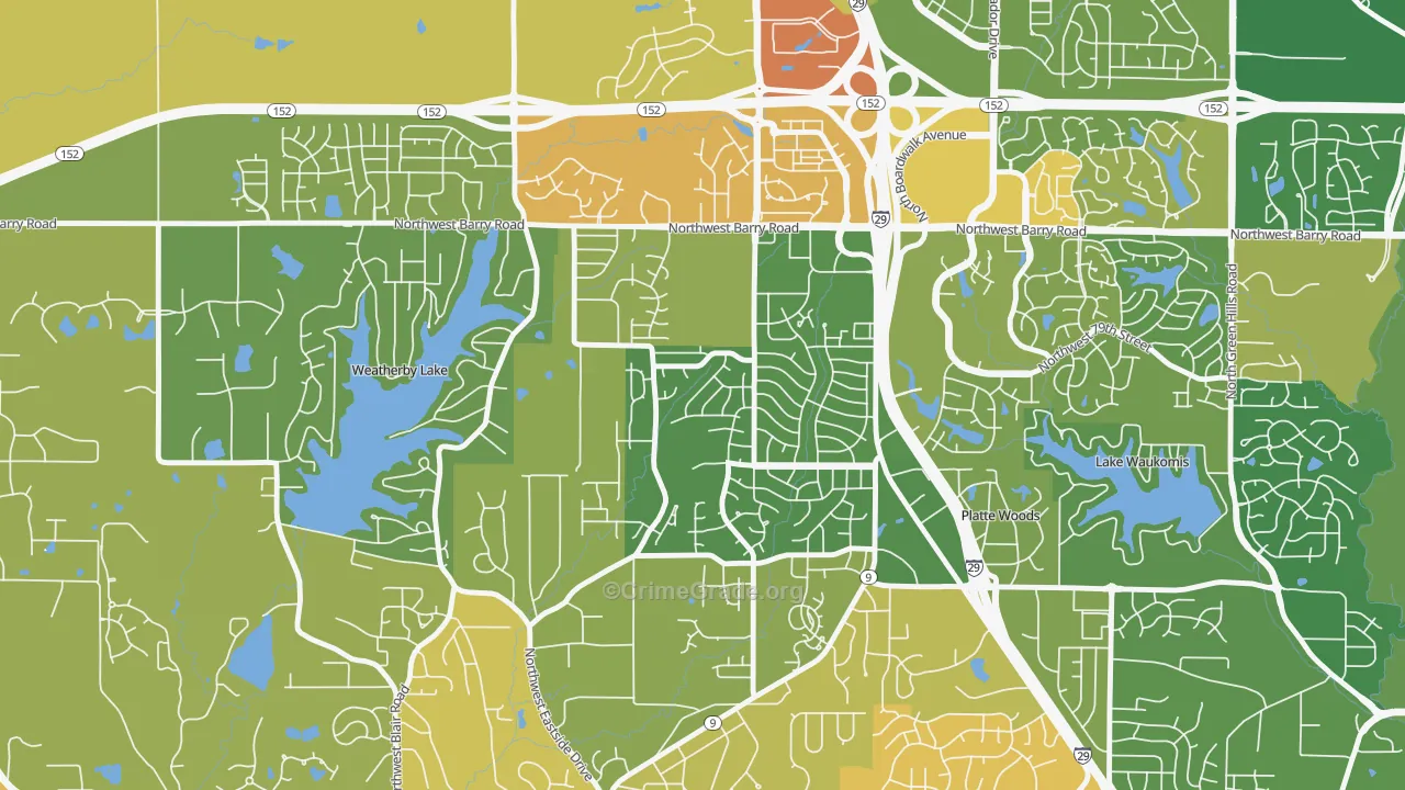 Park Forest, Kansas City, MO Map of Robbery Rates