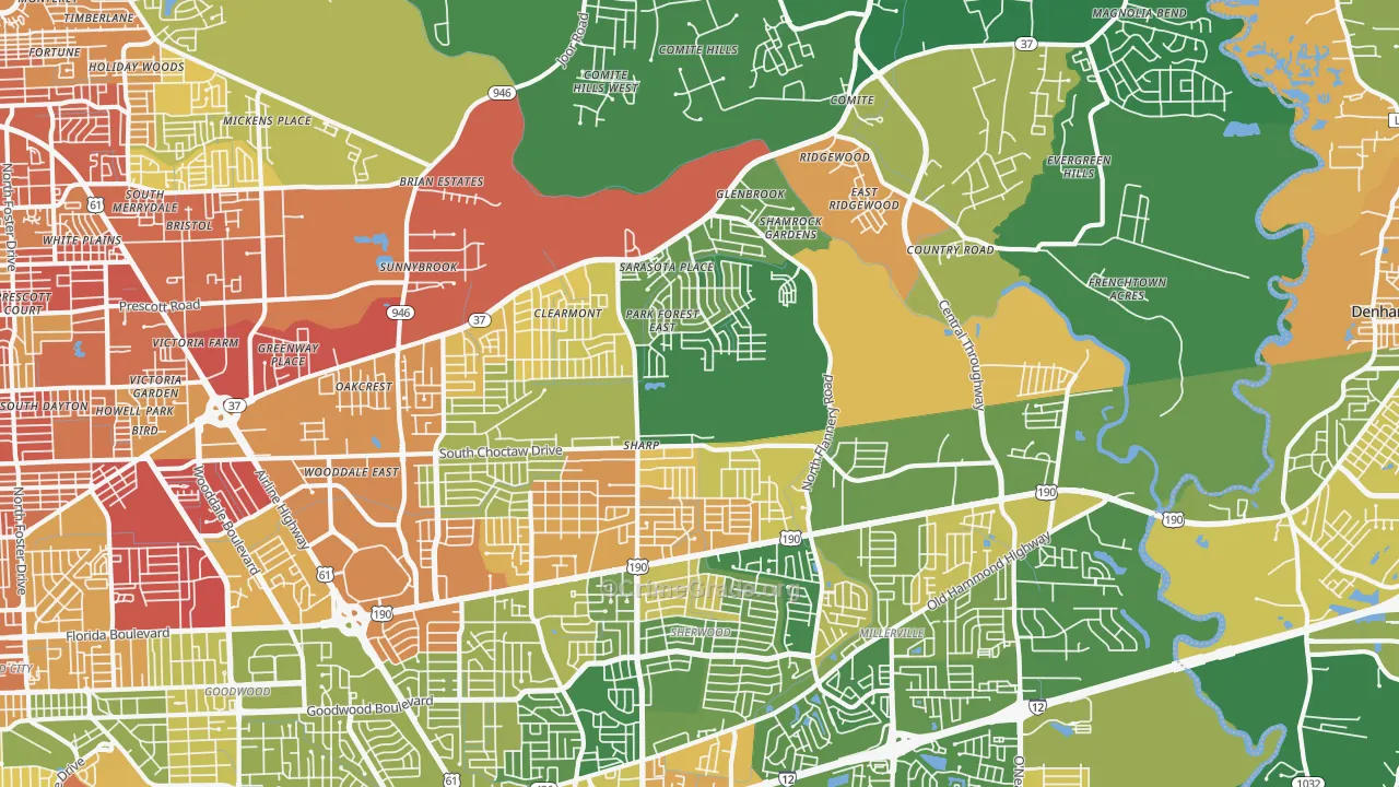 Park Forest-Louisiana North, Baton Rouge, LA Map of Robbery Rates