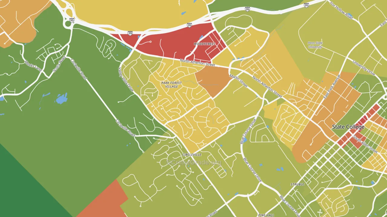 Park Forest Village, PA Map of Robbery Rates