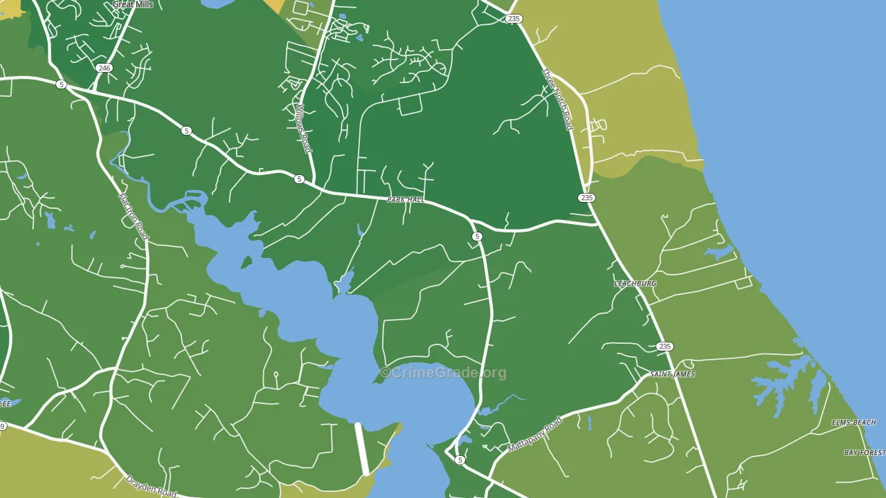 Park Hall, MD Map of Robbery Rates
