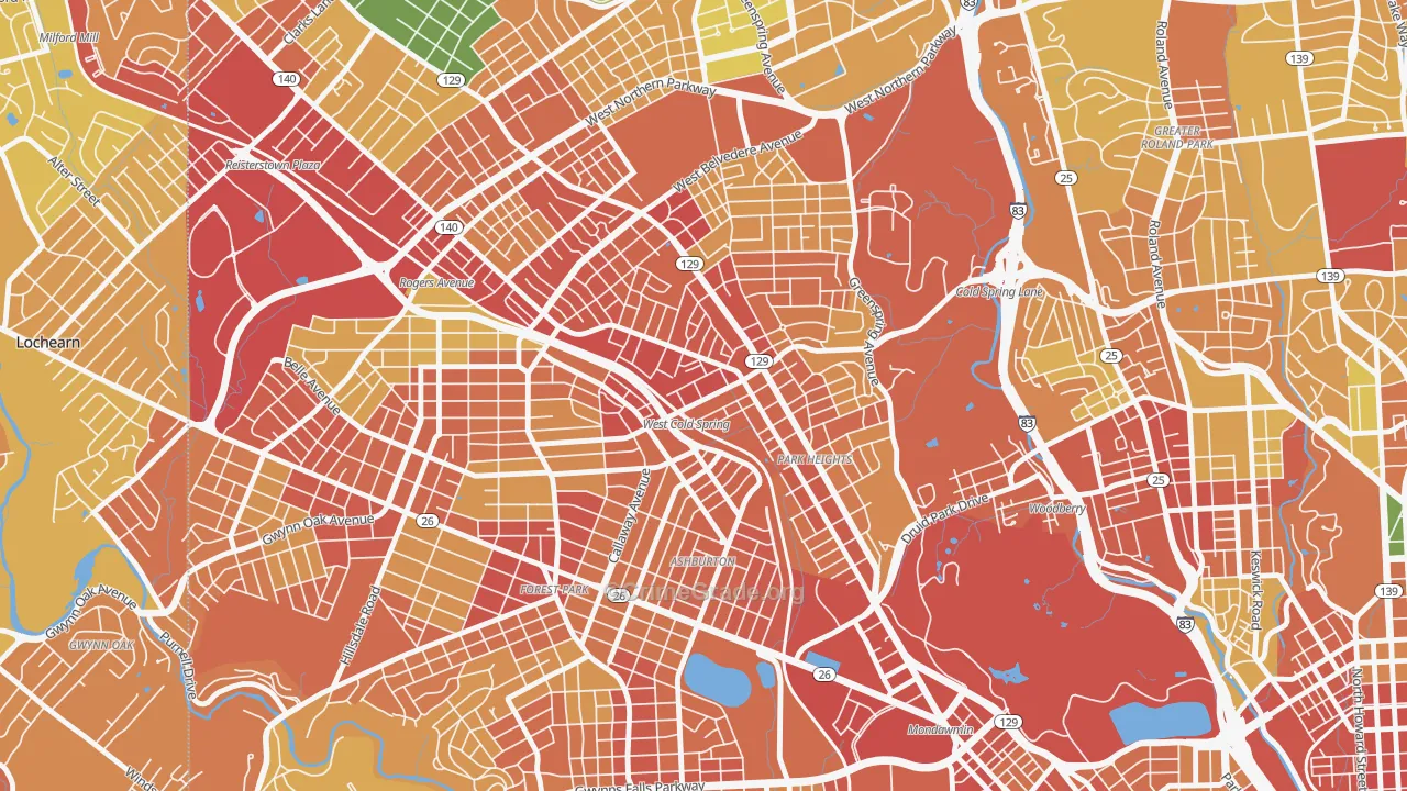 Park Heights, Baltimore, MD Map of Robbery Rates