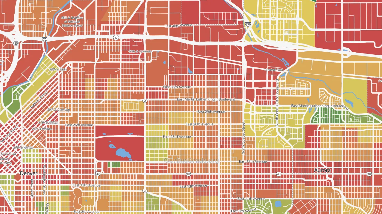 Park Hill, Denver, CO Map of Robbery Rates