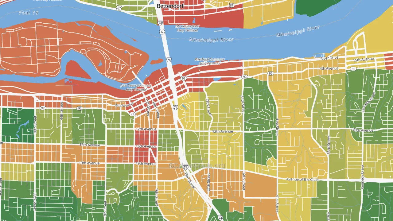 Park Hill, Moline, IL Map of Robbery Rates