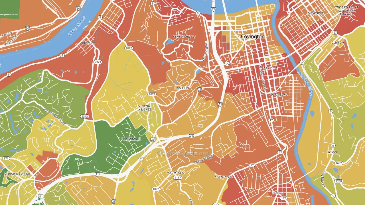 Park Hills, KY Map of Robbery Rates