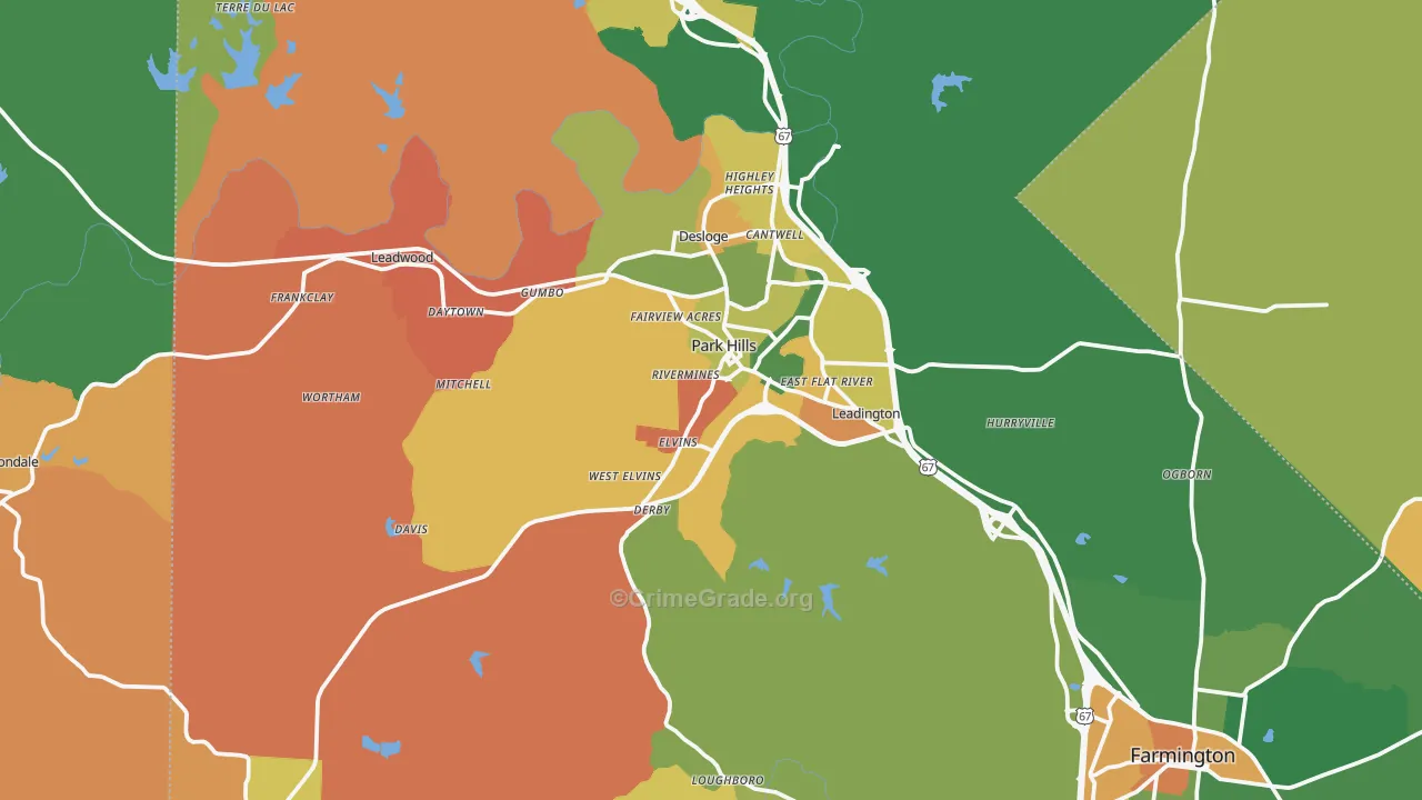Park Hills, MO Map of Robbery Rates