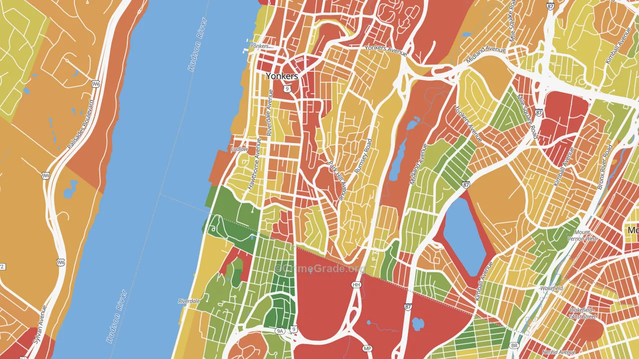 Park Hills, Yonkers, NY Map of Robbery Rates