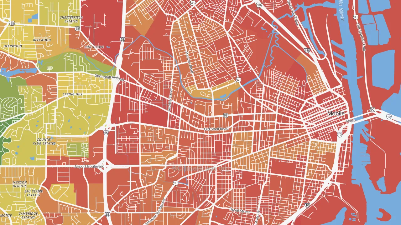 Park Place, Mobile, AL Map of Robbery Rates