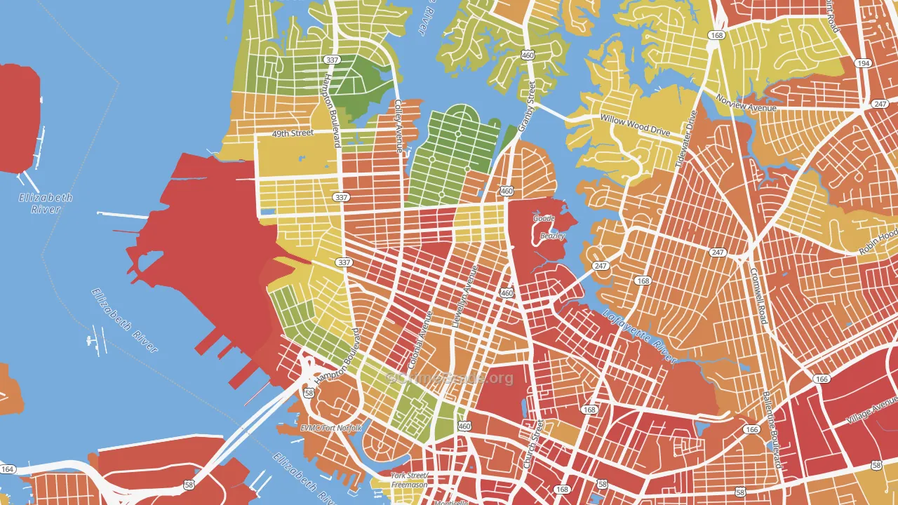 Park Place, Norfolk, VA Map of Robbery Rates