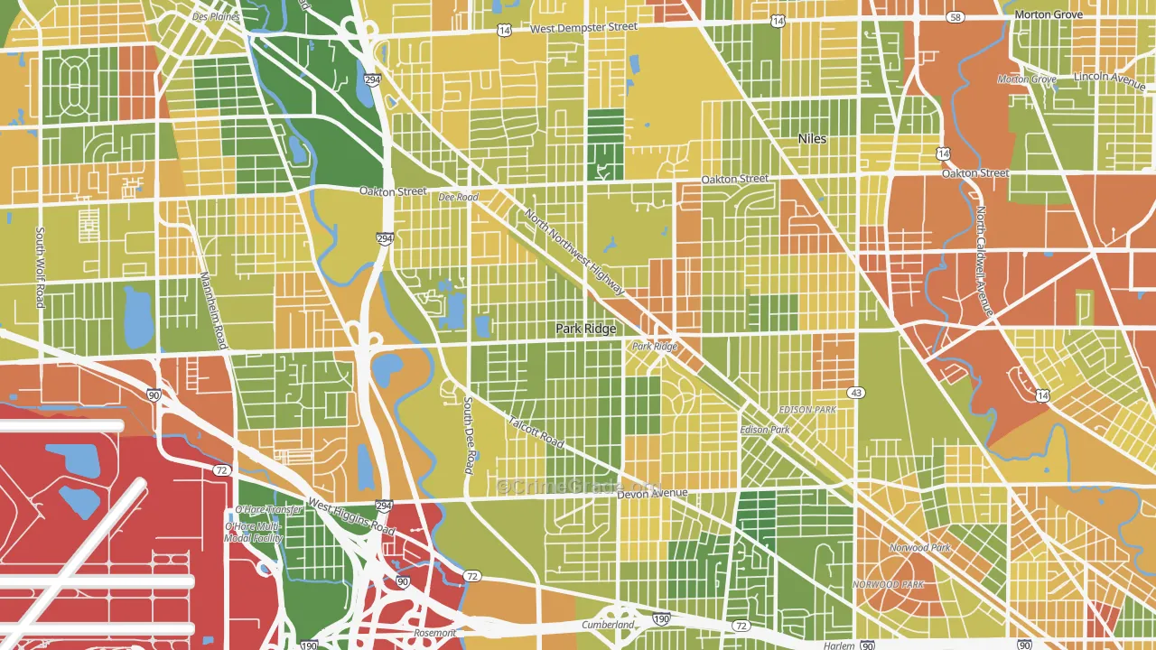 Park Ridge, IL Map of Robbery Rates