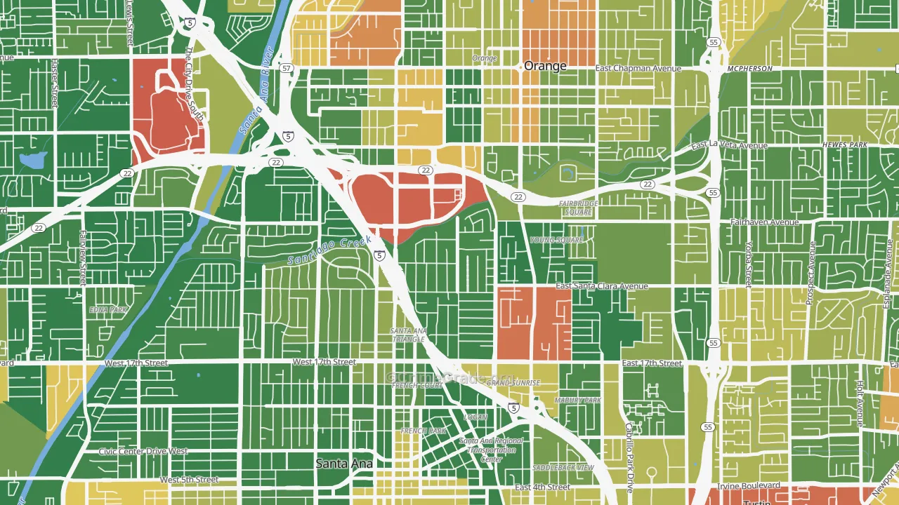 Park Santiago, Santa Ana, CA Map of Robbery Rates