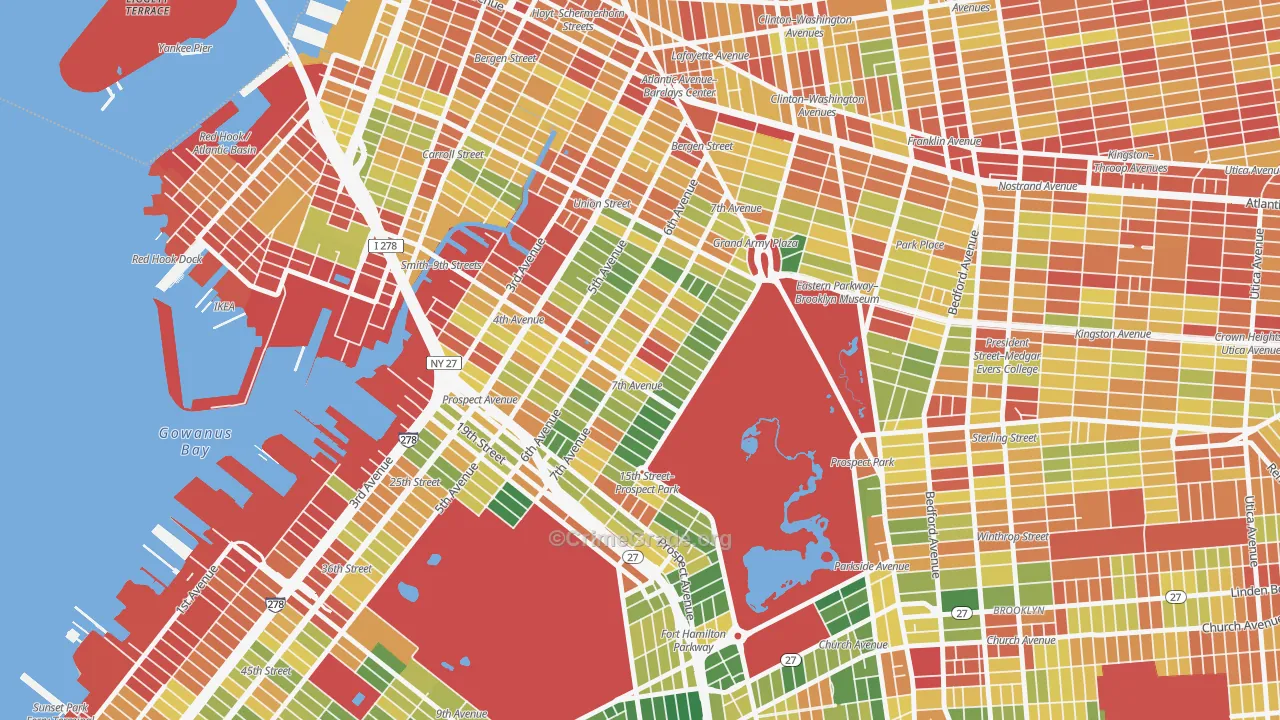 Park Slope, Brooklyn, NY Map of Robbery Rates