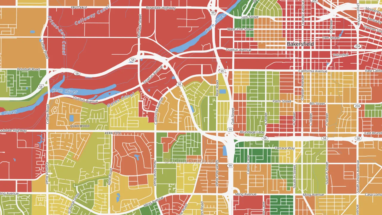 Park Stockdale, Bakersfield, CA Map of Robbery Rates