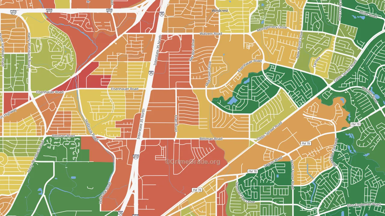 Park Village, San Antonio, TX Map of Robbery Rates